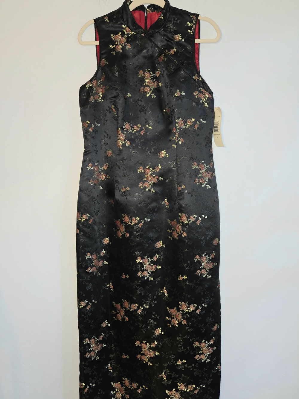 Vintage Y2K Robbie Bee Asian Inspired Black Floral Midi Dress NWT Sz 12